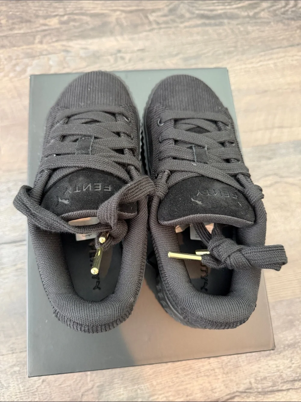 Puma FENTY 3 Creeper Phatty Black Corduroy Platform Sneaker w/Extra Cream Laces